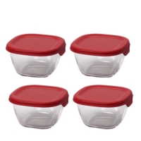 日本 HARIO ◆ 迷你方形紅色玻璃保鮮盒4件組