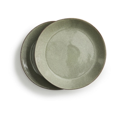 瑞典 Sagaform ◆ Nature 炻釉彩餐食盤2入一組-亞麻綠