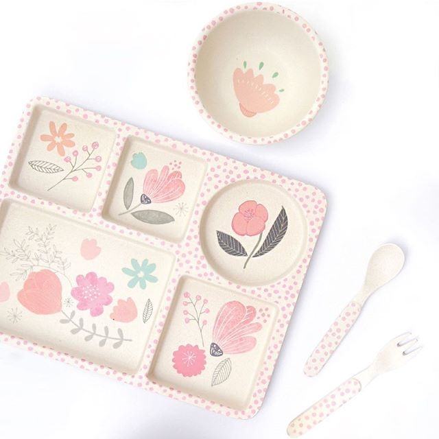 Love Mae ◆花草花園5件組- 無毒環保竹製兒童餐具