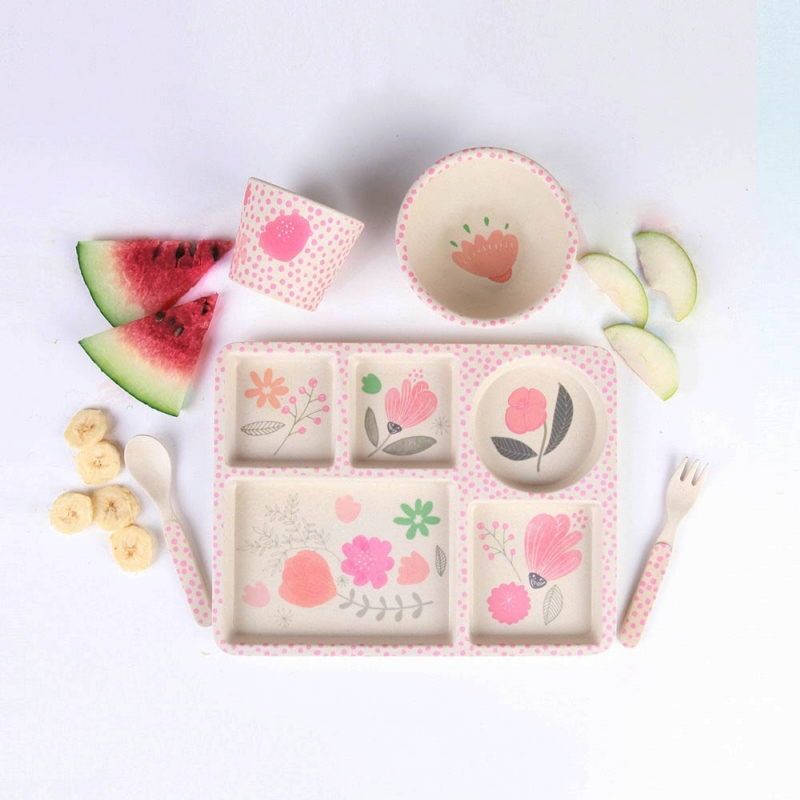 Love Mae ◆花草花園5件組- 無毒環保竹製兒童餐具