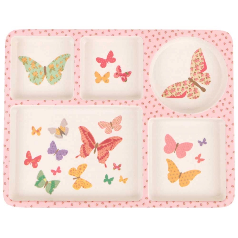 Love Mae ◆ 繽紛蝴蝶五件組(附吸盤)- 無毒環保竹製兒童餐具