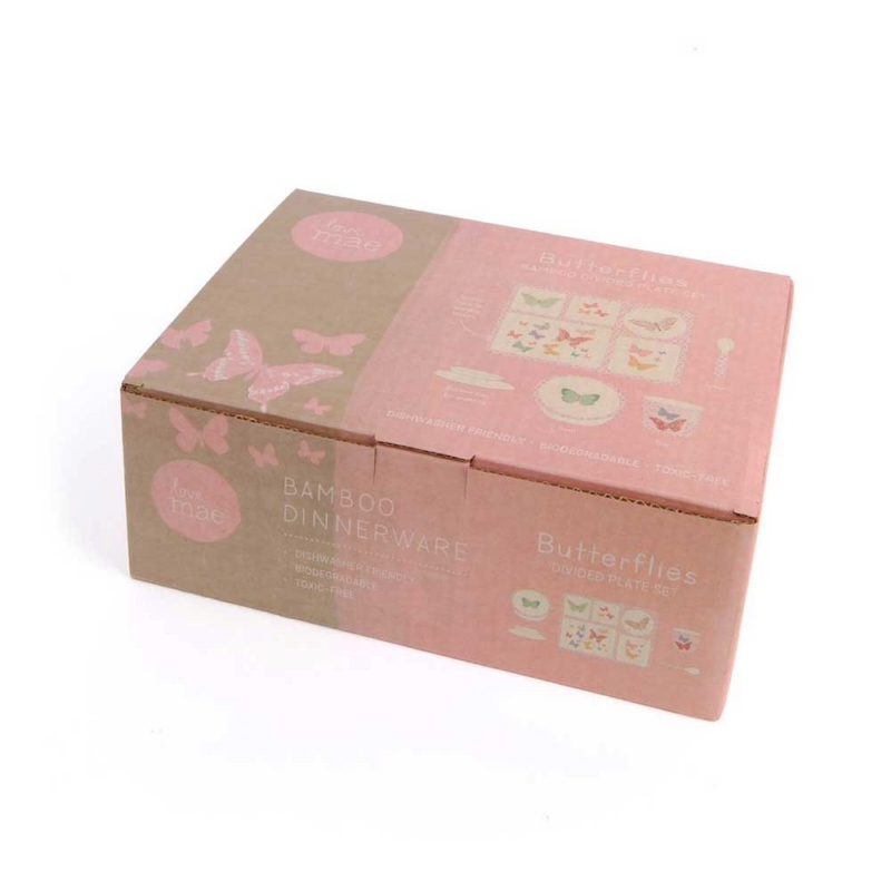 Love Mae ◆ 繽紛蝴蝶五件組(附吸盤)- 無毒環保竹製兒童餐具