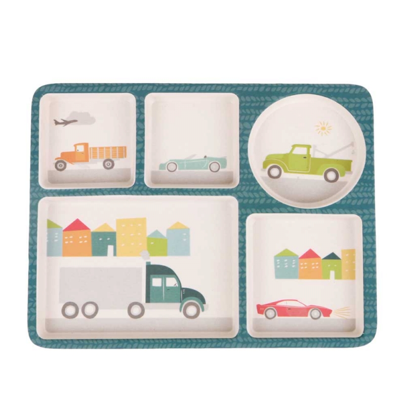 Love Mae ◆ 汽車五件組(附吸盤)- 無毒環保竹製兒童餐具