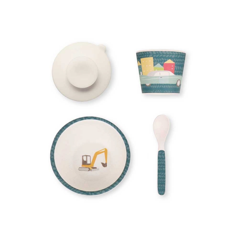 Love Mae ◆ 汽車寶寶學習組(附吸盤)- 無毒環保竹製兒童餐具