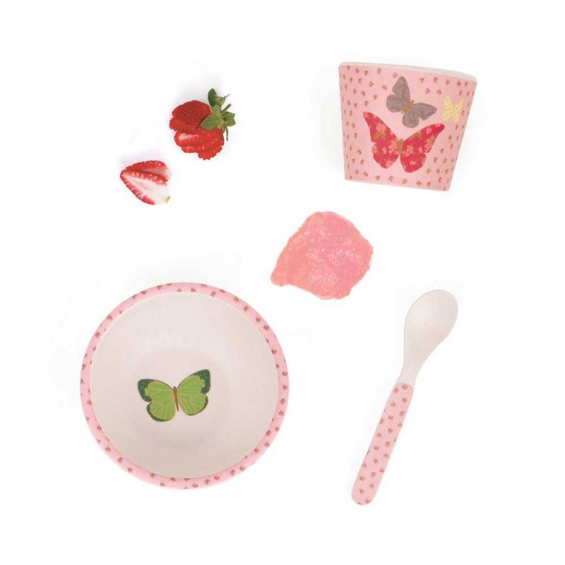 Love Mae ◆ 蝴蝶寶寶學習組(附吸盤)- 無毒環保竹製兒童餐具