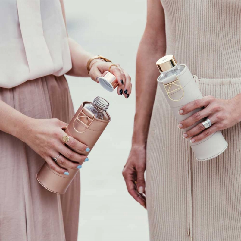 EQUA ◆ 耐熱皮革套玻璃瓶750ml-玫瑰金