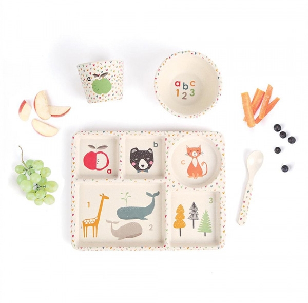 Love Mae ◆ 童趣ABC 5件組(附吸盤)- 無毒環保竹製兒童餐具