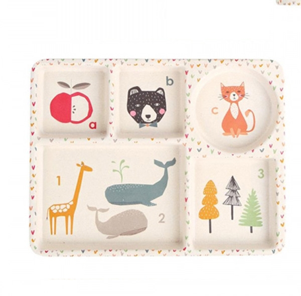 Love Mae ◆ 童趣ABC 5件組(附吸盤)- 無毒環保竹製兒童餐具