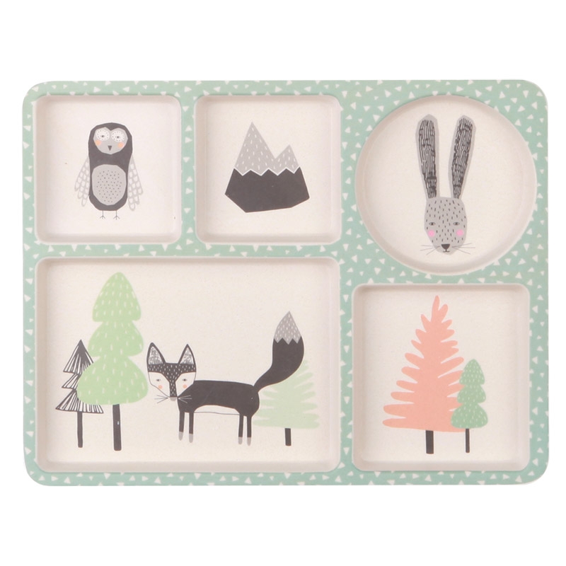 Love Mae ◆狐狸與朋友5件組(附吸盤)- 無毒環保竹製兒童餐具