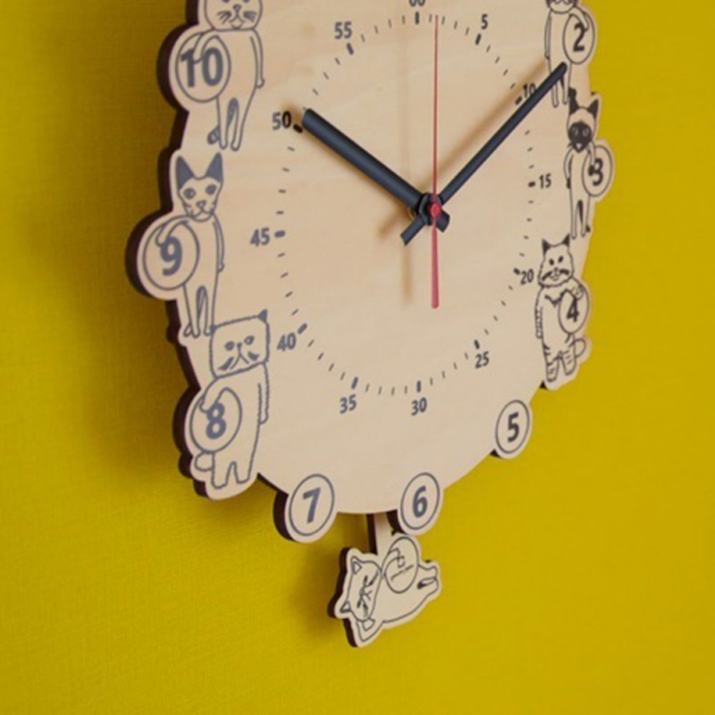 yamato japan ◆ 純手工木製可愛貓咪造型壁掛時鐘