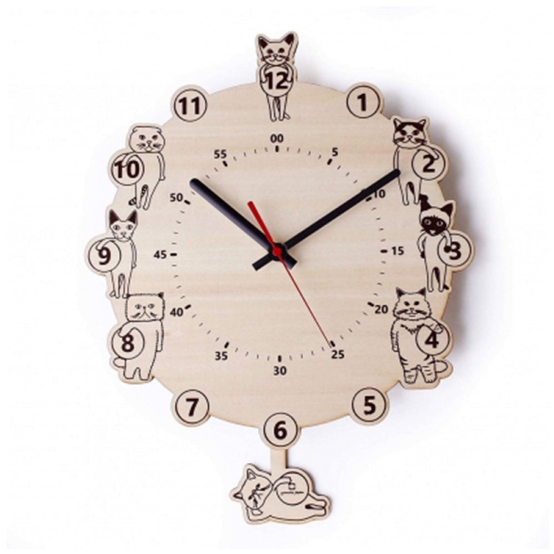 yamato japan ◆ 純手工木製可愛貓咪造型壁掛時鐘