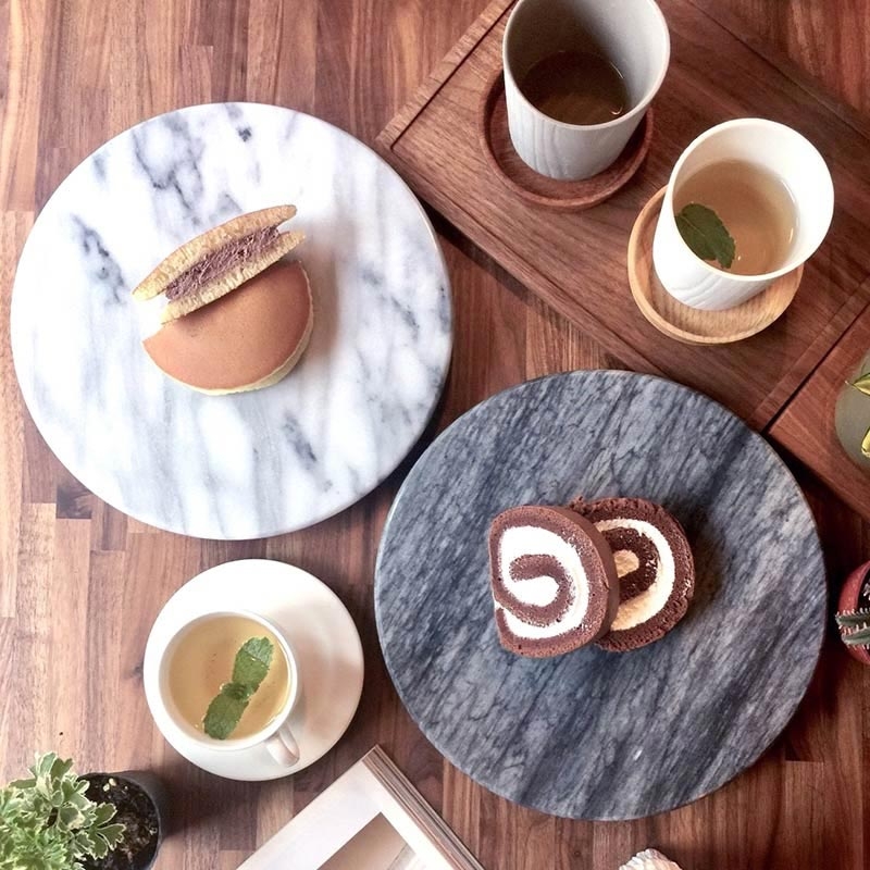 奇鈺家居 ◆ 【活動組合】白色大理石料理板 + 圓形轉盤/2色 (組)