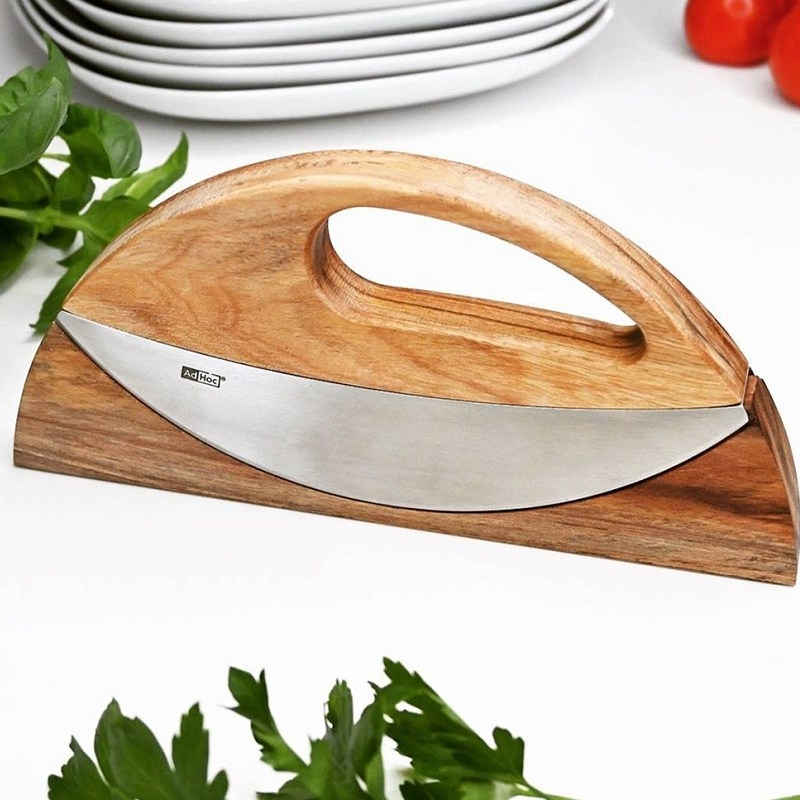 德國 AdHoc ◆ 實木不銹鋼半圓香料披薩刀(含座)