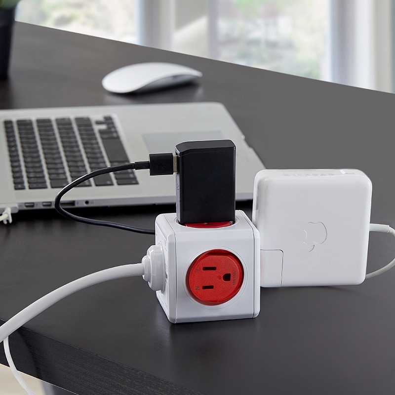 荷蘭 allocacoc ◆ PowerCube 防雷抗突波款 延長線/紅色/線長3公尺