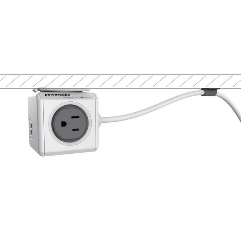 荷蘭 allocacoc ◆ PowerCube 防雷抗突波款 雙USB延長線/灰色/線長1.5公尺