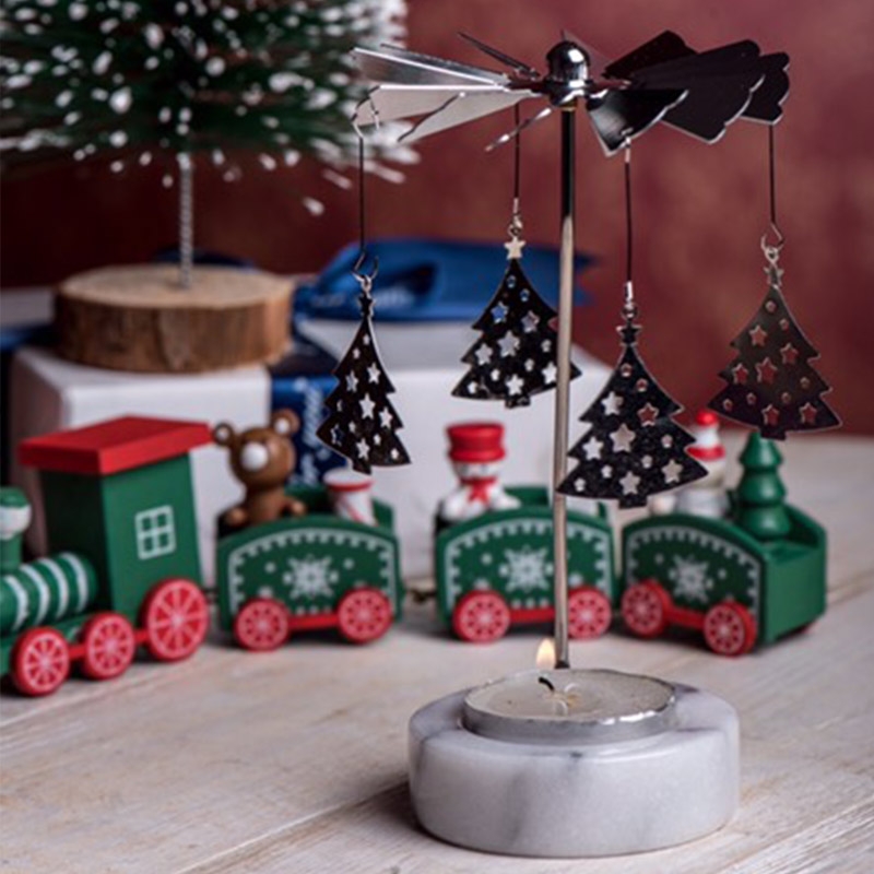 奇鈺家居 ◆ 白色大理石旋轉燭台 樹/雪/馬/鹿