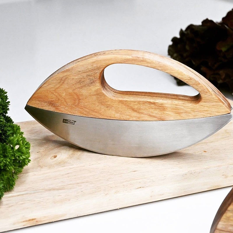 德國 AdHoc ◆ 實木不銹鋼半圓香料披薩刀(含座)